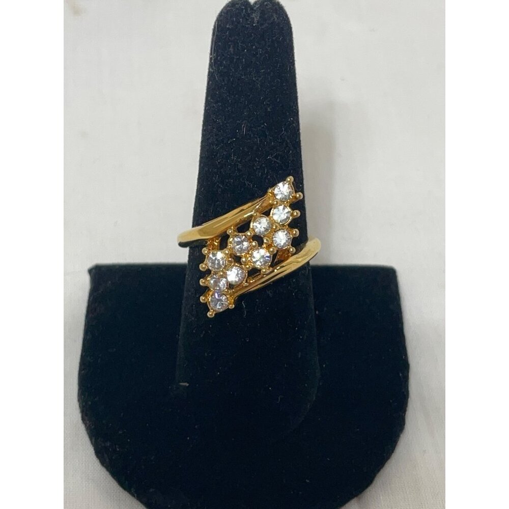 Gold Tone Cocktail Statement Ring Avon Clear Stones Sparkly Glam Party Jewelry 8